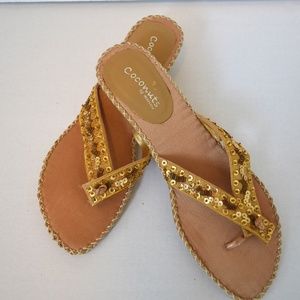 Coconuts Gold Sequin Thong Sandals Slip On Shoes